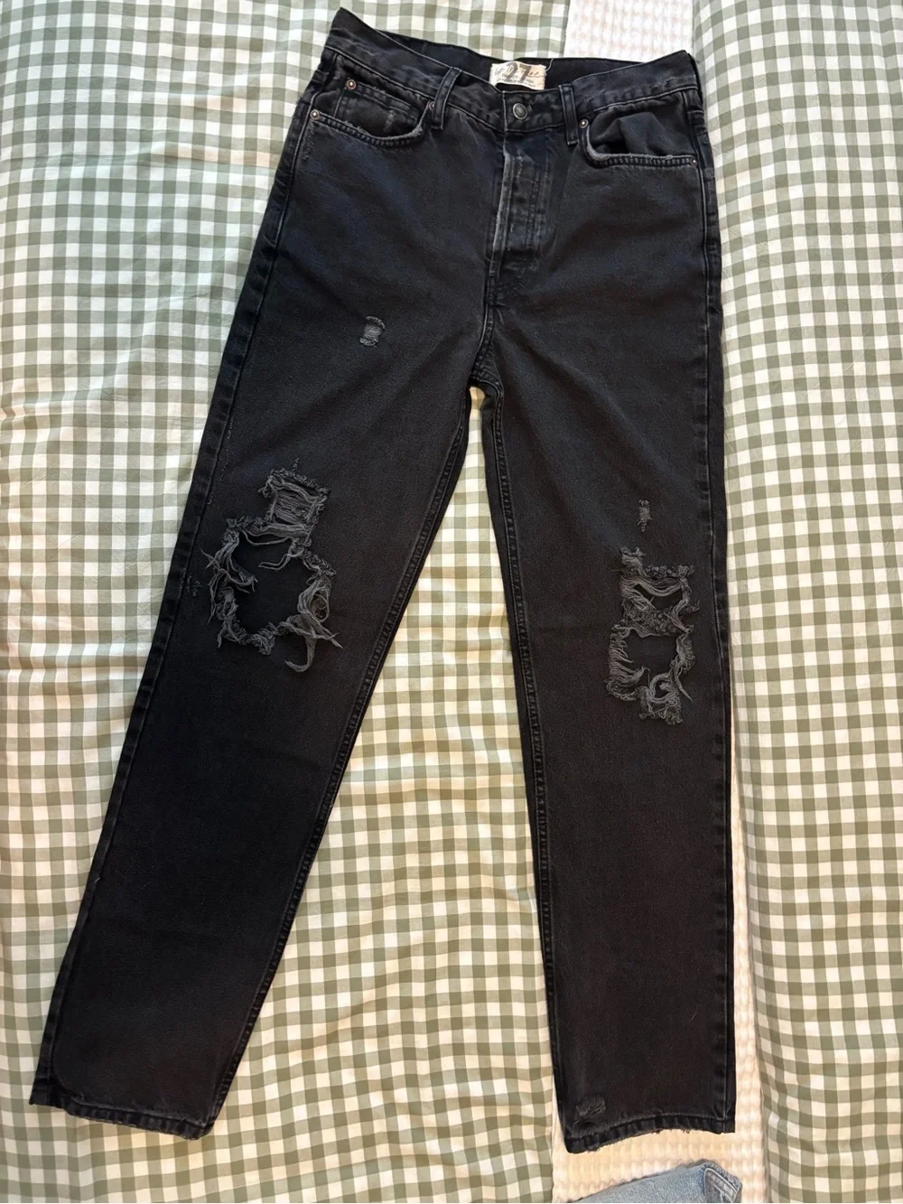 Free People Black High-Rise Distressed Jeans (Lasso)